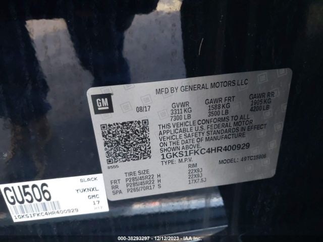 1GKS1FKC4HR400929 GMC Yukon Xl Sle