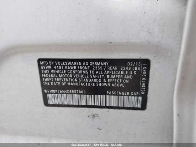 2013 VOLKSWAGEN CC WVWBP7AN4DE557803 Photo 8