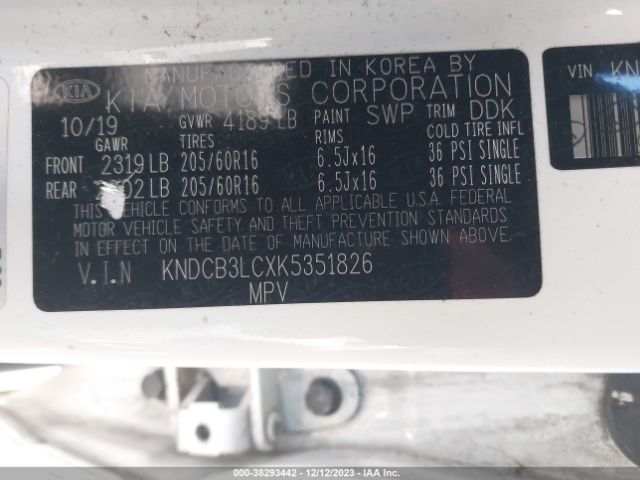 KNDCB3LCXK5351826 KIA NIRO LX