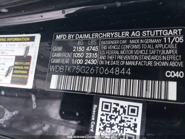 38293463 :رقم المزاد ، WDBTK75G26T064844 vin ، 2006 Mercedes-benz Clk 500 مزاد بيع