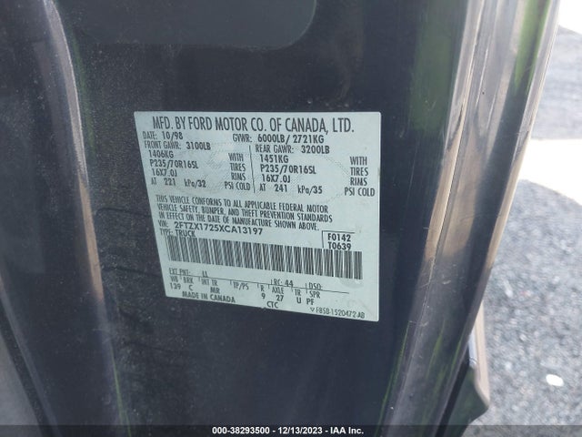 1999 FORD F-150 WORK SERIES/XL/XLT VIN: 2FTZX1725XCA13197