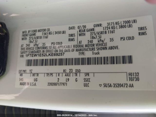 1FTEW1E52LKE69257 Ford F-150 Xlt