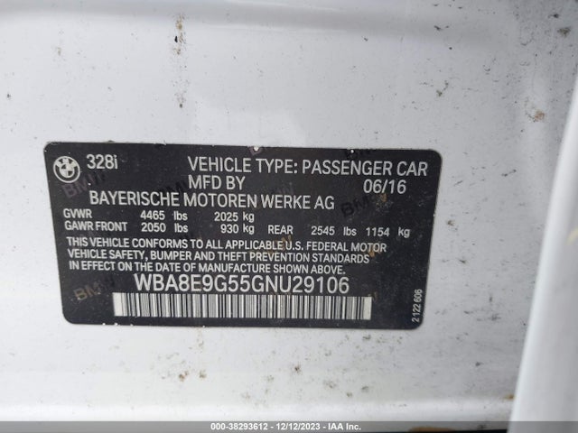 BMW 328I 2016 WBA8E9G55GNU29106 Image 9