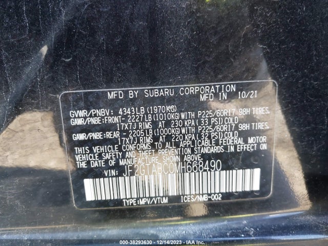2021 SUBARU CROSSTREK VIN: JF2GTABC0MH668490