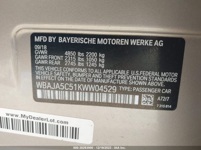 BMW 530I 2019 WBAJA5C51KWW04529 Image 9