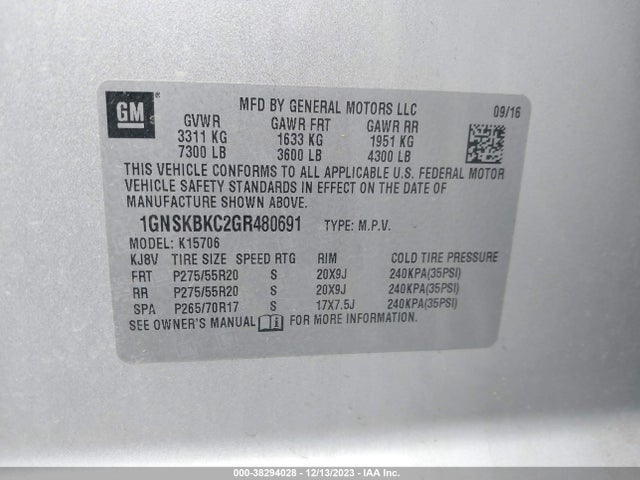Chevrolet Tahoe Lt 2016 1GNSKBKC2GR480691 Image 9