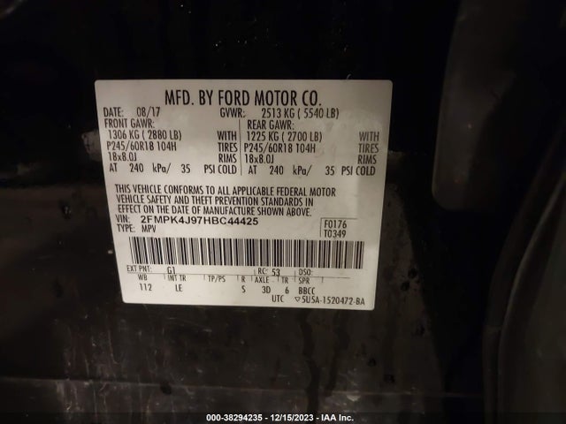 2FMPK4J97HBC44425 Ford EDGE SEL