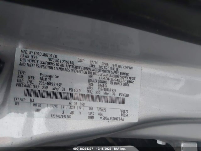 2014 FORD FOCUS ST VIN: 1FADP3L94EL362952