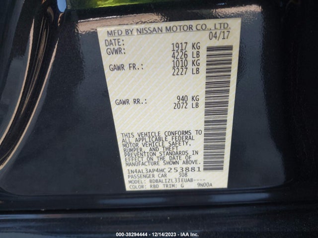 2017 NISSAN ALTIMA 2.5 SV VIN: 1N4AL3AP4HC253881