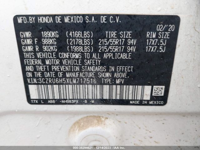 3CZRU6H5XLM717516 Honda Hr-v Awd Ex