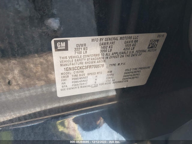 Chevrolet Tahoe Ltz 2015 1GNSCCKC3FR700678 Image 9