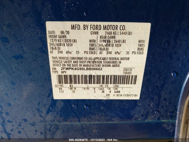 Ford EDGE SE 2020 2FMPK4G90LBB06662 Image 9