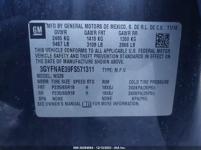 3GYFNAE39FS571311 Cadillac Srx Standard