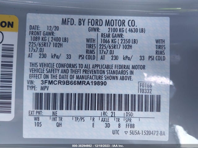 Ford Bronco Sport Big Bend 2021 3FMCR9B66MRA19890 Image 9