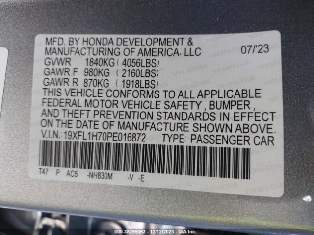 19XFL1H70PE016872 Honda Civic Ex-l /ex-l W/o Bsi