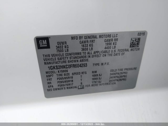1GKS2HKC0FR604293 GMC Yukon Xl 1500 Slt