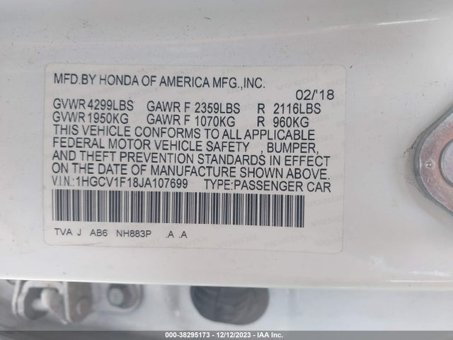 Honda ACCORD LX 2018 1HGCV1F18JA107699 Image 9