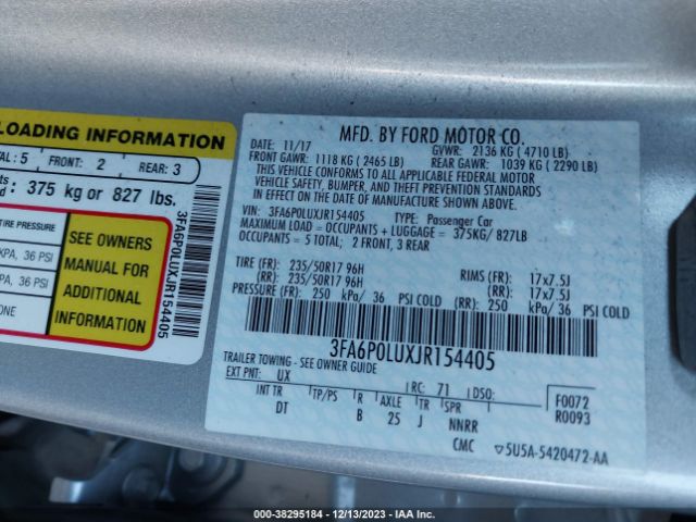 2018 FORD FUSION HYBRID 3FA6P0LUXJR154405 Photo 8