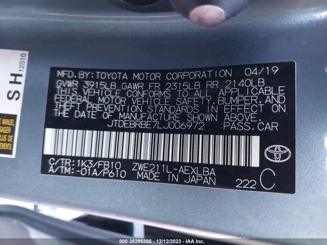 Toyota Corolla Hybrid Le 2020 JTDEBRBE7LJ006972 Image 9