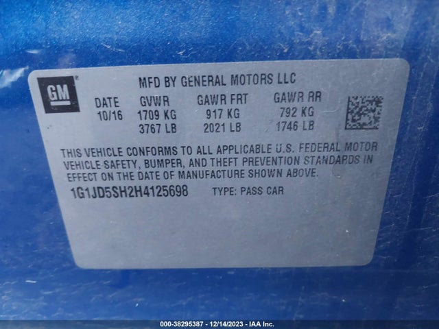 Chevrolet Sonic Lt Auto 2017 1G1JD5SH2H4125698 Image 9