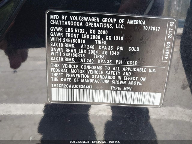 1V2CR2CA8JC539497 Volkswagen Atlas 3.6l V6 Se