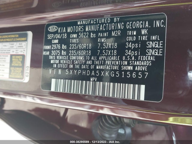 KIA Sorento 3.3l Ex 2019 5XYPHDA5XKG515657 Image 9