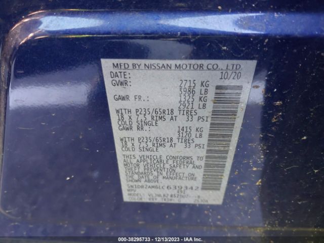 5N1DR2AM6LC639342 Nissan Pathfinder S 4wd