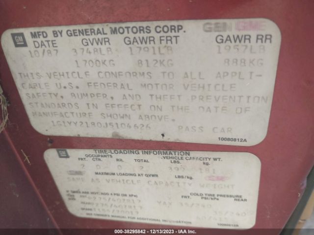 1988 CHEVROLET CORVETTE 1G1YY2180J5104626 Photo 8