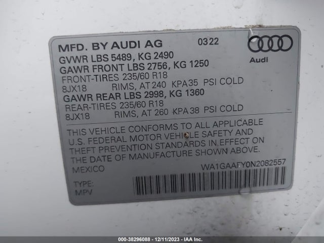2022 AUDI Q5 WA1GAAFY0N2082557 Photo 8
