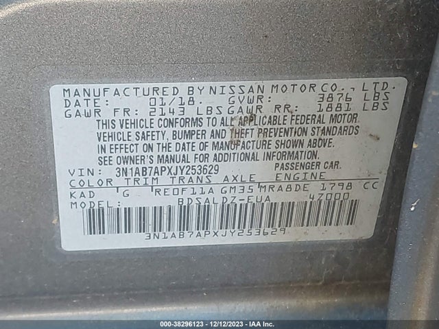 Nissan SENTRA SV 2018 3N1AB7APXJY253629 Image 9