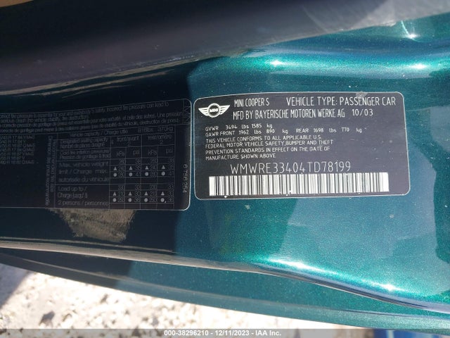 2004 MINI COOPER S WMWRE33404TD78199 Photo 8