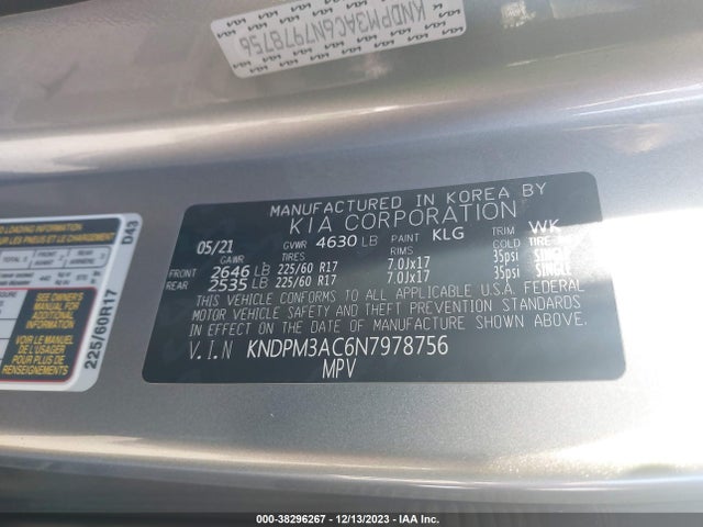 2022 KIA SPORTAGE LX VIN: KNDPM3AC6N7978756