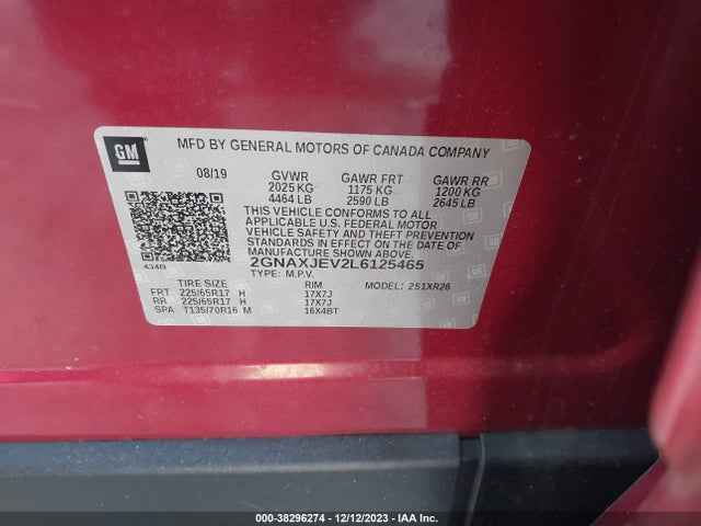 2020 CHEVROLET EQUINOX FWD 2FL VIN: 2GNAXJEV2L6125465