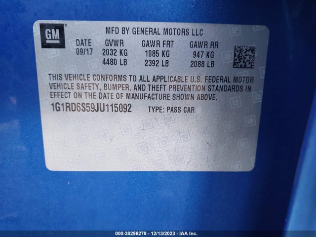 Chevrolet Volt Premier 2018 1G1RD6S59JU115092 Image 9