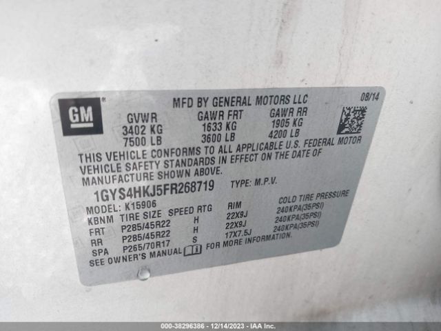 1GYS4HKJ5FR268719 Cadillac Escalade Esv Luxury