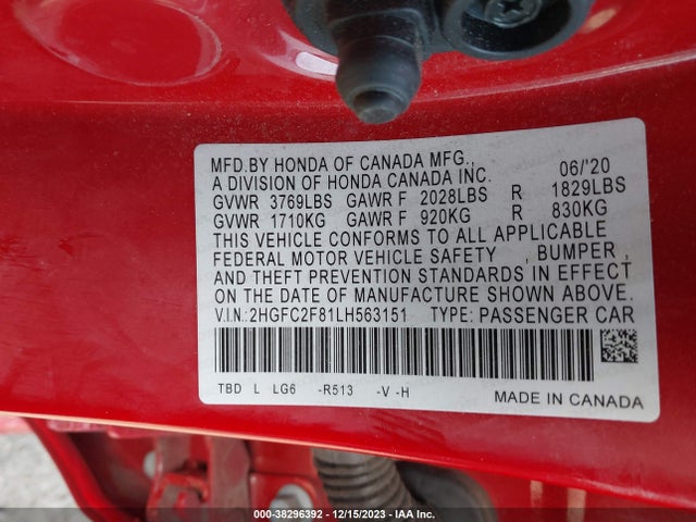 Honda Civic Sport 2020 2HGFC2F81LH563151 Image 9
