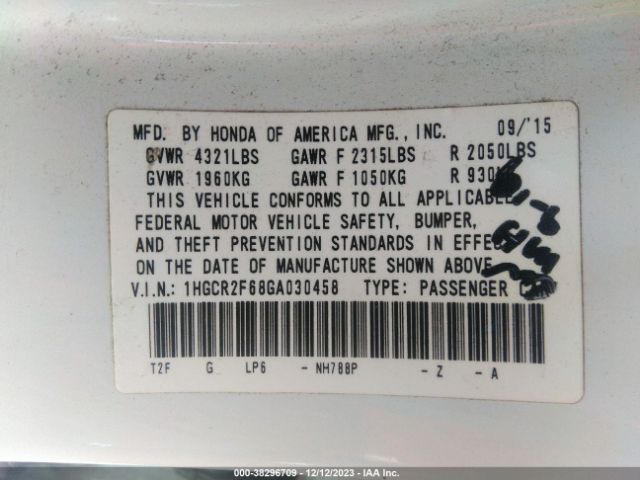 1HGCR2F68GA030458 Honda Accord Sport