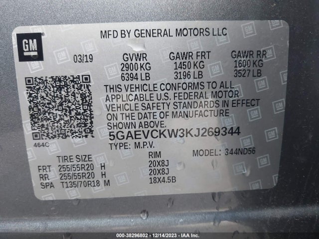 5GAEVCKW3KJ269344 Buick lfy - spark ignited direct injection, atss, gen1