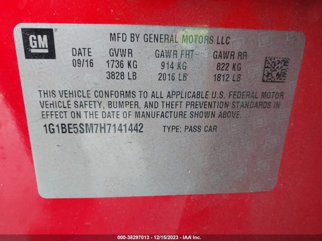 Chevrolet Cruze Lt Auto 2017 1G1BE5SM7H7141442 Image 9