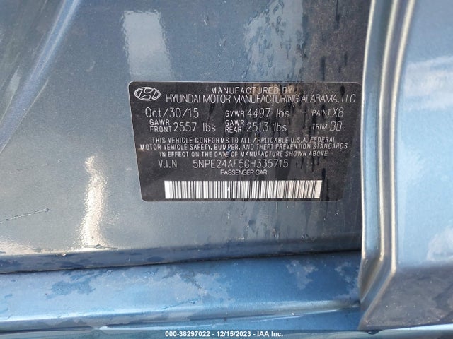 2016 HYUNDAI SONATA SE VIN: 5NPE24AF5GH335715
