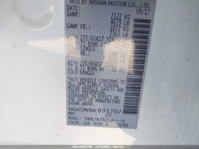 Nissan ROGUE SV 2017 5N1AT2MV8HC891707 Image 9