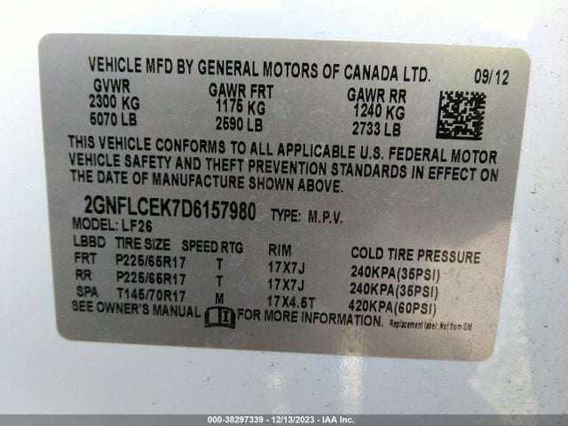 2013 CHEVROLET EQUINOX LS VIN: 2GNFLCEK7D6157980