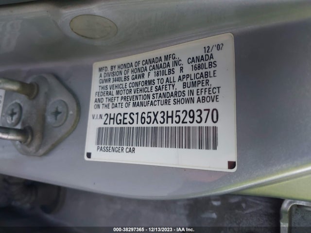 2003 HONDA CIVIC LX VIN: 2HGES165X3H529370