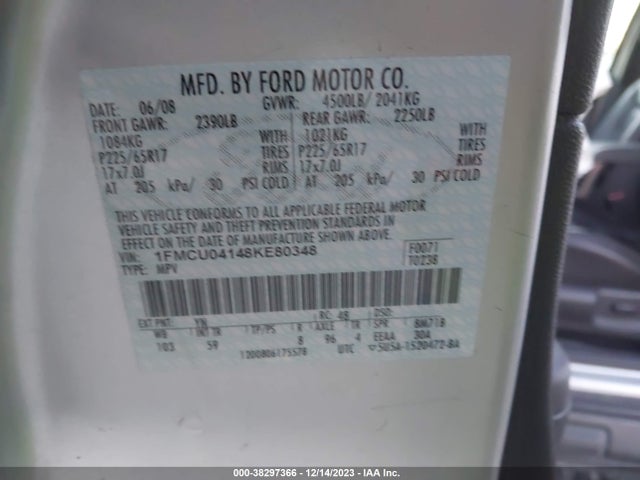 2008 FORD ESCAPE LIMITED VIN: 1FMCU04148KE80348