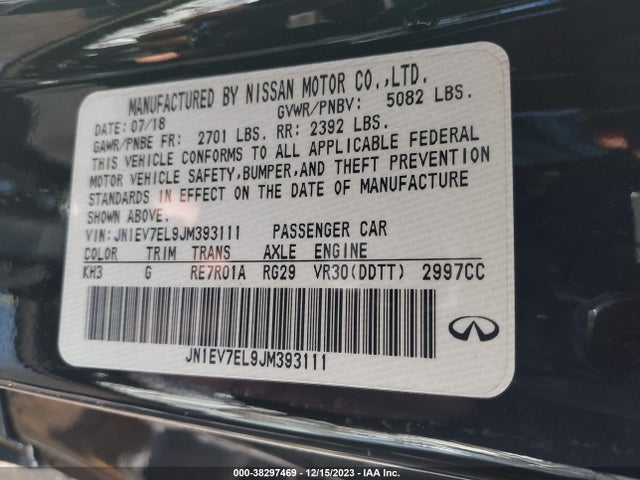 Aukcja sprzedaży 2018 Infiniti Q60 3.0t Luxe, vin: JN1EV7EL9JM393111, numer aukcji: 38297469
