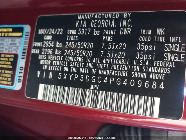 2023 KIA TELLURIDE EX X-LINE VIN: 5XYP3DGC4PG409684