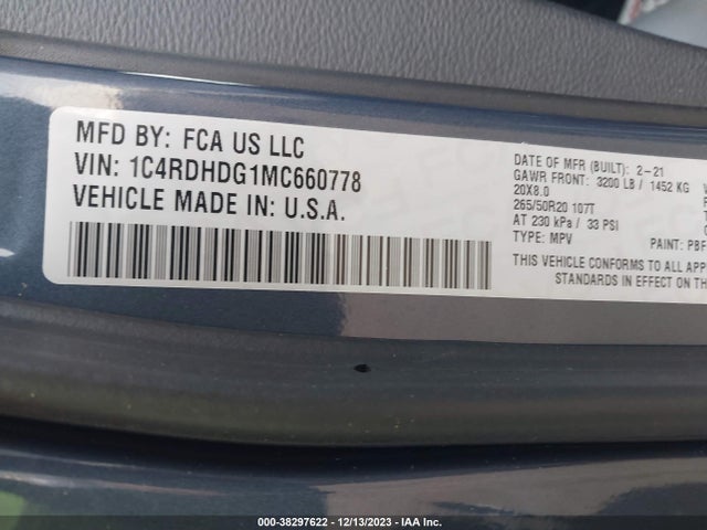 38297622 :رقم المزاد ، 1C4RDHDG1MC660778 vin ، 2021 Dodge Durango Gt Rwd مزاد بيع