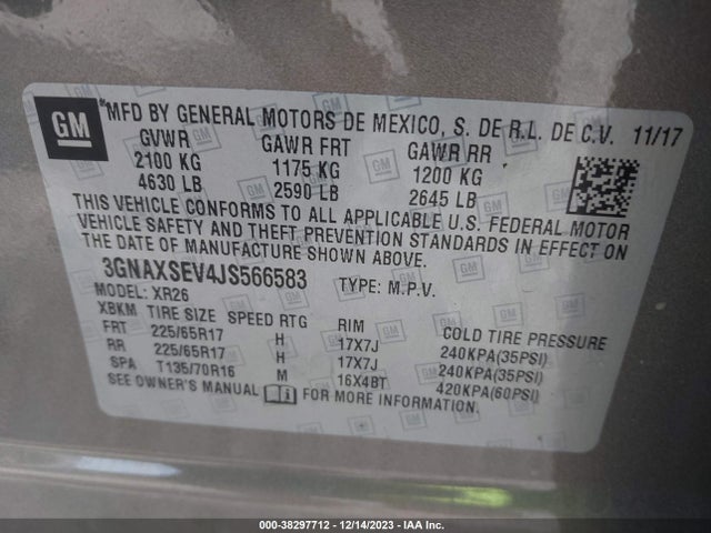 Chevrolet EQUINOX LT 2018 3GNAXSEV4JS566583 Image 9