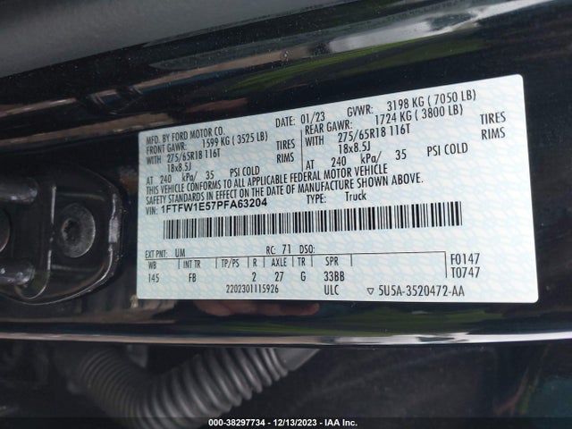 2023 FORD F-150 XLT VIN: 1FTFW1E57PFA63204