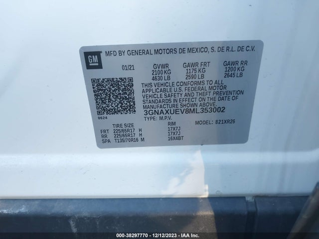 Chevrolet Equinox Awd Lt 2021 3GNAXUEV8ML353002 Image 9